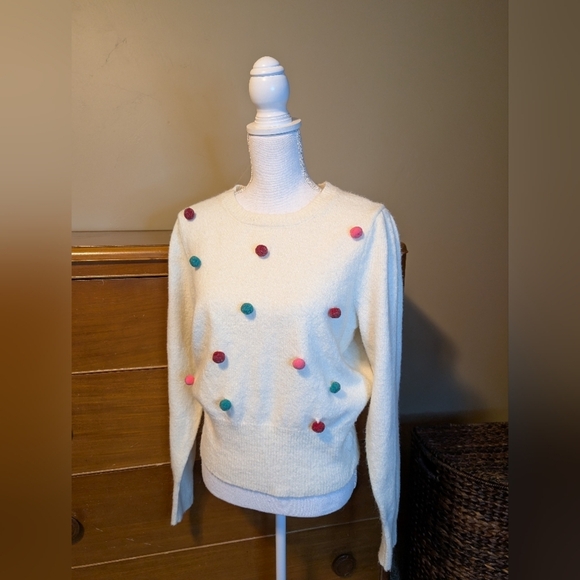 Christmas Dingle Ball White Crop Sweater SZ Large - Picture 3 of 15